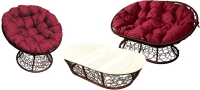 Комплект садовой мебели M-Group Мамасан, Папасан, стол / 12140202 (коричневый ротанг/бордовая подушка) - 