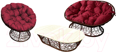 Комплект садовой мебели M-Group Мамасан, Папасан, стол / 12140202 (коричневый ротанг/бордовая подушка)