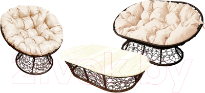 Комплект садовой мебели M-Group Мамасан, Папасан и стол / 12140201 (коричневый ротанг/бежевая подушка)