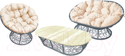 Комплект садовой мебели M-Group Мамасан, Папасан и стол / 12140301 (серый ротанг/бежевая подушка)