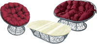 Комплект садовой мебели M-Group Мамасан, Папасан и стол / 12140302 (серый ротанг/бордовая подушка) - 