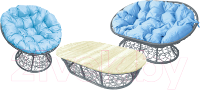 Комплект садовой мебели M-Group Мамасан, Папасан и стол / 12140303 (серый ротанг/голубая подушка)