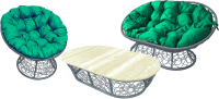 Комплект садовой мебели M-Group Мамасан, Папасан и стол / 12140304 (серый ротанг/зеленая подушка) - 