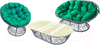 Комплект садовой мебели M-Group Мамасан, Папасан и стол / 12140304 (серый ротанг/зеленая подушка)