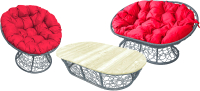 Комплект садовой мебели M-Group Мамасан, Папасан и стол / 12140306 (серый ротанг/красная подушка) - 