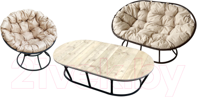 Комплект садовой мебели M-Group Мамасан, Папасан и стол 12130401 (черный/бежевая подушка)