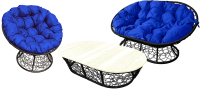 Комплект садовой мебели M-Group Мамасан, Папасан и стол / 12140410 (черный ротанг/синяя подушка) - 