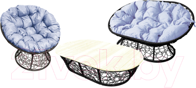 Комплект садовой мебели M-Group Мамасан, Папасан и стол / 12140409 (черный ротанг/серая подушка)