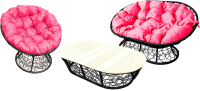 Комплект садовой мебели M-Group Мамасан, Папасан и стол / 12140408 (черный ротанг/розовая подушка) - 