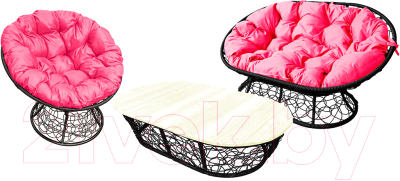 Комплект садовой мебели M-Group Мамасан, Папасан и стол / 12140408 (черный ротанг/розовая подушка)