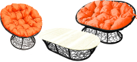 Комплект садовой мебели M-Group Мамасан, Папасан и стол / 12140407 (черный ротанг/оранжевая подушка) - 