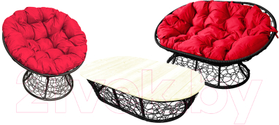 Комплект садовой мебели M-Group Мамасан, Папасан и стол / 12140406 (черный ротанг/красная подушка)