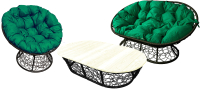 Комплект садовой мебели M-Group Мамасан, Папасан и стол / 12140404 (черный ротанг/зеленая подушка) - 