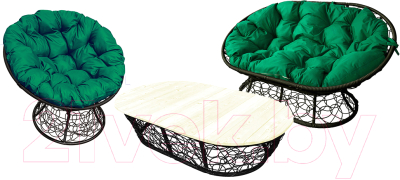 Комплект садовой мебели M-Group Мамасан, Папасан и стол / 12140404 (черный ротанг/зеленая подушка)