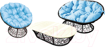 Комплект садовой мебели M-Group Мамасан, Папасан и стол / 12140403 (черный ротанг/голубая подушка)