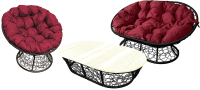 Комплект садовой мебели M-Group Мамасан, Папасан и стол / 12140402 (черный ротанг/бордовая подушка) - 