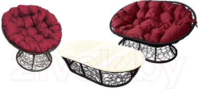 Комплект садовой мебели M-Group Мамасан, Папасан и стол / 12140402 (черный ротанг/бордовая подушка)