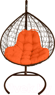 Кресло подвесное M-Group XL / 11120207 (коричневый ротанг/оранжевая подушка)
