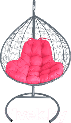 Кресло подвесное M-Group XL / 11120308 (серый ротанг/розовая подушка)