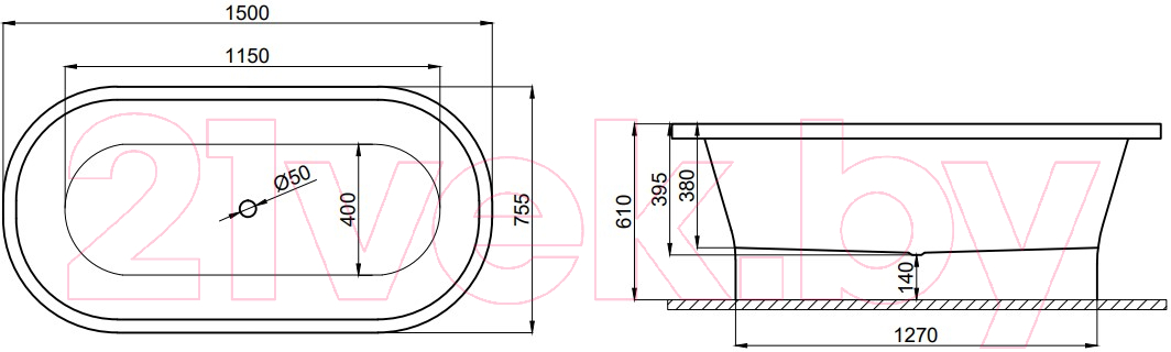 Ванна акриловая Polimat Amona 150x75 / 00055