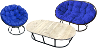 Комплект садовой мебели M-Group Мамасан, Папасан и стол / 12130410 (черный/синяя подушка) - 