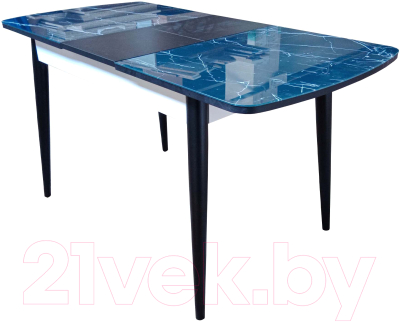 Обеденный стол Васанти Плюс БРФ 110/142x70/1Р (черный мрамор глянец/черный/белый/черный)