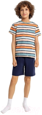 Пижама детская Mark Formelle 563322 (р.122-60, цветная полоска/синий/декор)