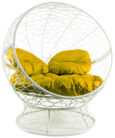 Кресло садовое M-Group Апельсин / 11520111 (белый ротанг/желтая подушка) - 