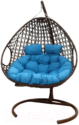 Кресло подвесное M-Group Для двоих Люкс / 11510203 (коричневый ротанг/голубая подушка)