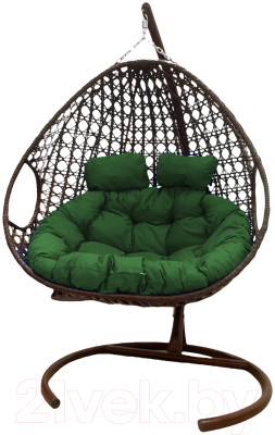 Кресло подвесное M-Group Для двоих Люкс / 11510204 (коричневый ротанг/зеленая подушка)