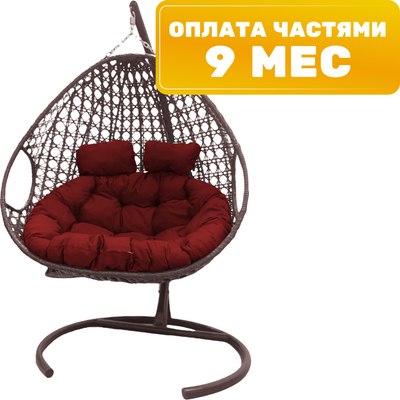 Кресло подвесное M-Group Для двоих Люкс / 11510206 (коричневый ротанг/красная подушка) - 