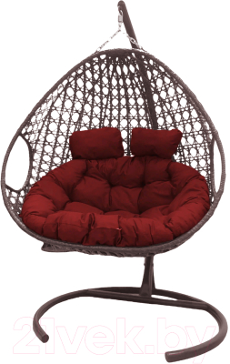Кресло подвесное M-Group Для двоих Люкс / 11510206 (коричневый ротанг/красная подушка)