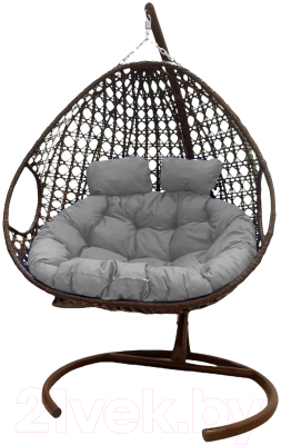 Кресло подвесное M-Group Для двоих Люкс / 11510209 (коричневый ротанг/серая подушка)