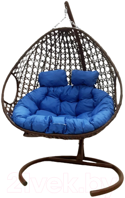 Кресло подвесное M-Group Для двоих Люкс / 11510210 (коричневый ротанг/синяя подушка)
