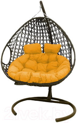 Кресло подвесное M-Group Для двоих Люкс / 11510211 (коричневый ротанг/желтая подушка)