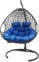 Кресло подвесное M-Group Для двоих Люкс / 11510310 (серый ротанг/синяя подушка) - 