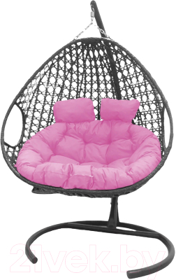 Кресло подвесное M-Group Для двоих Люкс / 11510308 (серый ротанг/розовая подушка)