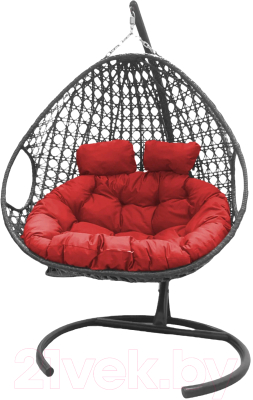 Кресло подвесное M-Group Для двоих Люкс / 11510306 (серый ротанг/красная подушка)
