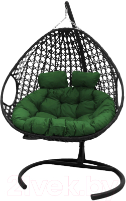 Кресло подвесное M-Group Для двоих Люкс / 11510304 (серый ротанг/зеленая подушка)