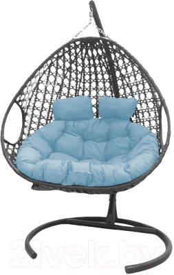 Кресло подвесное M-Group Для двоих Люкс / 11510303 (серый ротанг/голубая подушка)