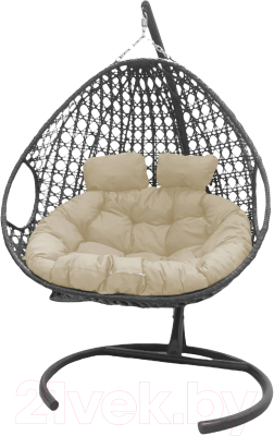 Кресло подвесное M-Group Для двоих Люкс / 11510301 (серый ротанг/бежевая подушка)