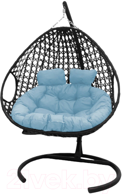 Кресло подвесное M-Group Для двоих Люкс / 11510403 (черный ротанг/голубая подушка)