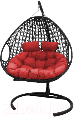 Кресло подвесное M-Group Для двоих Люкс / 11510406 (черный ротанг/красная подушка)