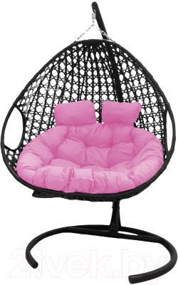 Кресло подвесное M-Group Для двоих Люкс / 11510408 (черный ротанг/розовая подушка)