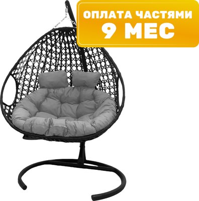 Кресло подвесное M-Group Для двоих Люкс / 11510409 (черный ротанг/серая подушка) - 