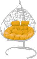 Кресло подвесное M-Group Для двоих Люкс / 11510111 (белый ротанг/желтая подушка) - 