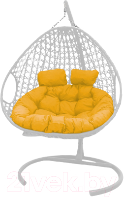 Кресло подвесное M-Group Для двоих Люкс / 11510111 (белый ротанг/желтая подушка)