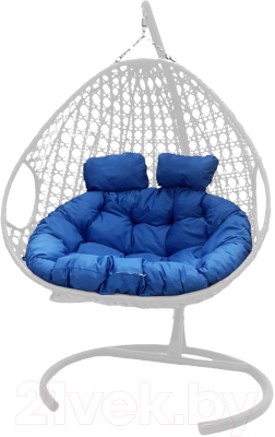 Кресло подвесное M-Group Для двоих Люкс / 11510110 (белый ротанг/синяя подушка)