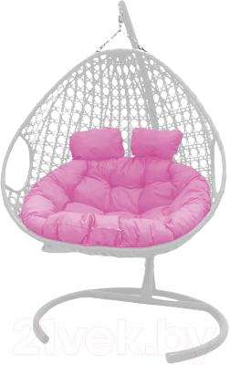 Кресло подвесное M-Group Для двоих Люкс / 11510108 (белый ротанг/розовая подушка)