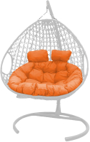 Кресло подвесное M-Group Для двоих Люкс / 11510107 (белый ротанг/оранжевая подушка) - 
